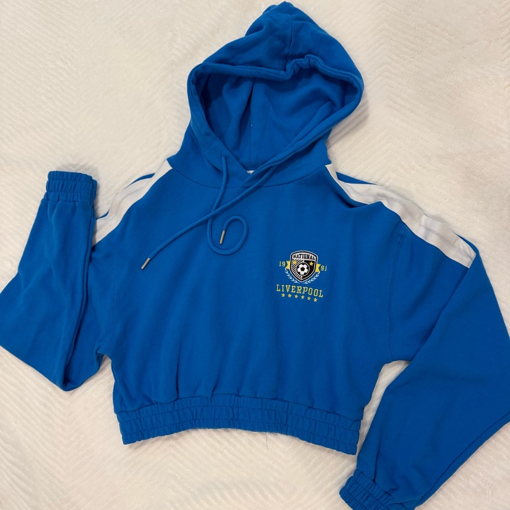 Garage Blue Cropped Hoodie with Logo